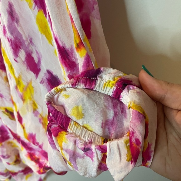 Anthropologie Pink and Yellow Patterned tie dyed cocoon Kimono - Picture 3 of 6